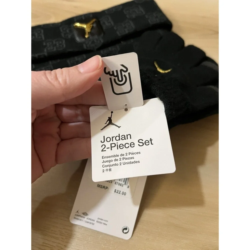 Jordan Black & Gray Kids Beanie Hat and Touchscreen Gloves Set